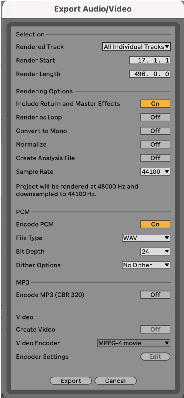 Ableton Live mixing export settings